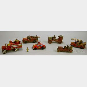 Six Toy Lithographed Tin Fire Engines