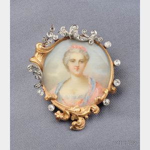 Painted Portrait and Diamond Pendant/Brooch