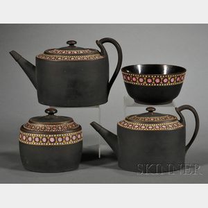 Four-Piece Wedgwood Black Basalt Tea Set