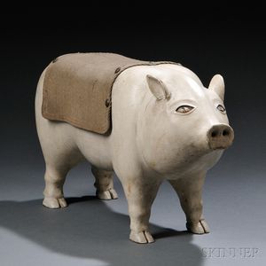 Folk Carved and Painted Pig Sculpture