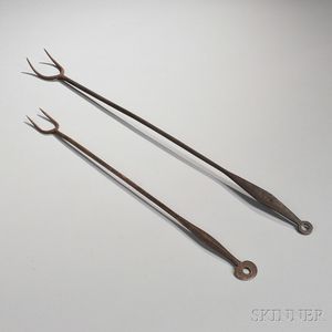 Two Wrought Iron Hearth Forks
