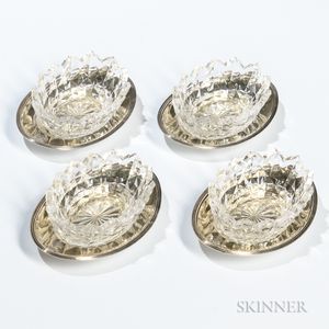 Four George III Sterling Silver and Cut Glass Salt Dishes