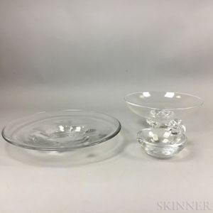 Two Steuben and an Orrefors Low Glass Bowls