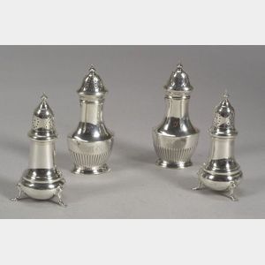 Two Pairs of Georgian-style Gorham Sterling Silver Salt and Pepper Shakers
