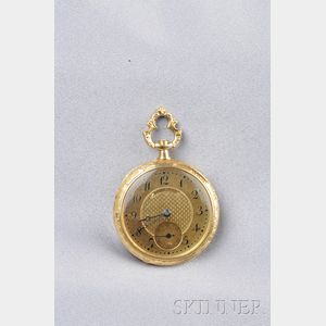Art Nouveau 14kt Gold Open Face Pocket Watch, Longines