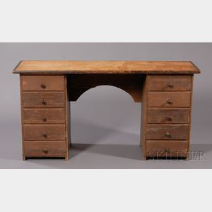 Brown-painted Pine Kneehole Desk