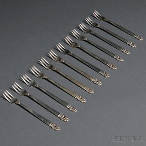 Twelve International Royal Danish Sterling Silver Oyster Forks