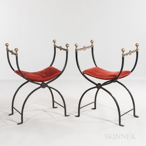 Pair of Renaissance Revival Iron and Bronze Savonarola Chairs