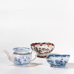 Two Transfer-printed Serving Bowls and a Punch Pot