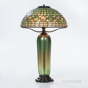 Tiffany Furnaces Glass Table Lamp Base with a Tiffany-style Vine Border Shade
