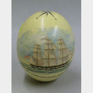 Hand-painted Ostrich Egg "Ship Mt. Washington December 20, 1847 Kennebunk,"