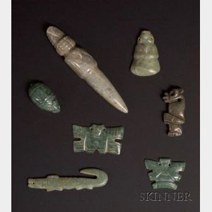 Seven Pre-Columbian Carved Jade Pendants