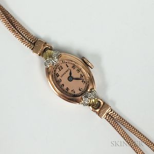 Retro Longines 14kt Rose Gold and Diamond Lady's Wristwatch