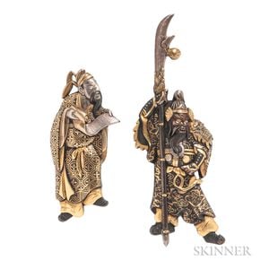 Two Shakudo Figural Brooches