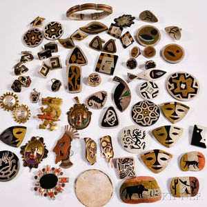 Group of Mexican Silver, Mixed Metal, and Black Celluloid Jewelry
