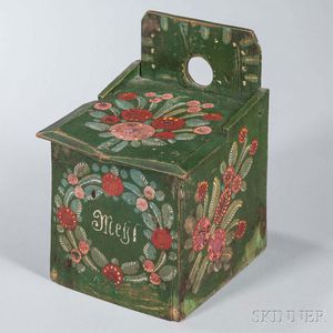 Green-painted and Paint-decorated Hanging Flour Box