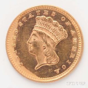 1873 $1 Open 3 Gold Coin. 