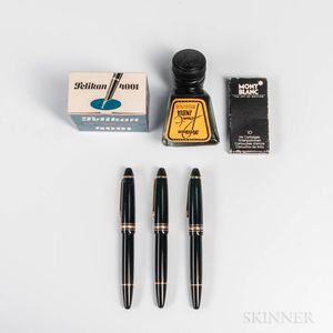 Three Montblanc Meisterstuck Fountain Pens and Accessories
