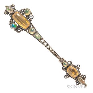 Arts and Crafts Silver and Opal Brooch