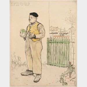 Jean François Raffaëlli (French, 1850-1924) Le bon homme venant de peindre sa barrière