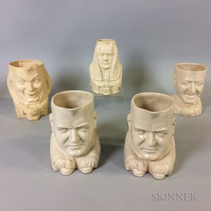 Five Ceramic Face Jugs