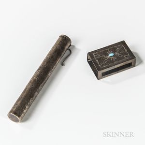 Navajo Silver Cigar Case and Match Box