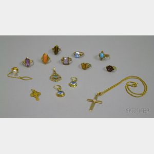 Assorted Gold Gemstone and Cut Glass Estate Jewelry