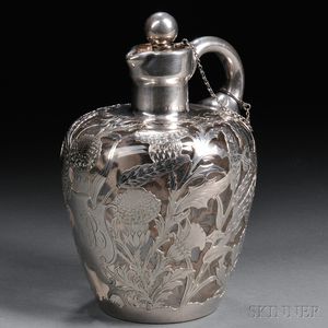 Sterling Silver Overlay Art Nouveau-style Stoppered Decanter