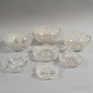 Seven Colorless Cut Glass Bowls
