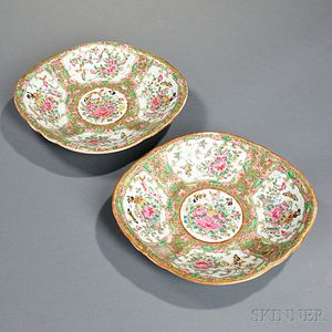 Two Shaped Rose Canton Porcelain Serving Dishes