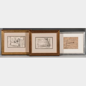 Oscar Florianus Bluemner (American, 1867-1938) Three Framed Drawings: Pond with Mountain View , Cohasset