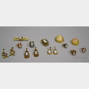 Group of Victorian Gold and Costume Cameo Jewelry