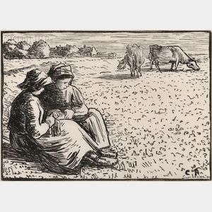 Lucien Pissarro (French, 1863-1944),After Camille Pissarro (French, 1831-1903) Les guardeuses des vaches