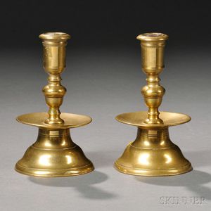 Pair of Early Brass Capstan Candlesticks