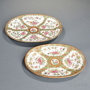 Two Oval Rose Canton Porcelain Platters