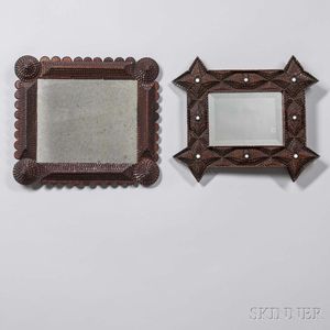 Two Geometric Layered Tramp Art Mirrors