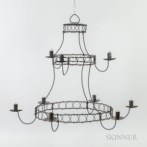 Two-tier Tin and Wire Chandelier