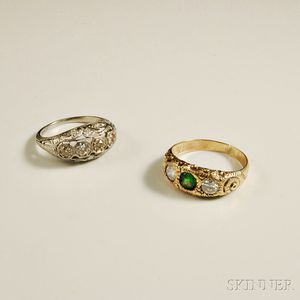 Two Art Deco-style Gem-set Rings