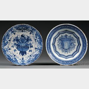 Two Dutch Delft Blue and White Chargers