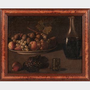 Dutch School, 19th Century Still Life with Plate of Fruit and Carafe of Wine