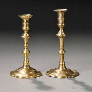 Two Brass Petal-base Push-up Candlesticks