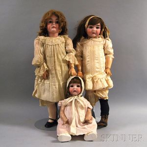 Three Large German Bisque Head Dolls