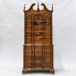 Chippendale-style Mahogany Block- and Shell-carved Chest-on-chest