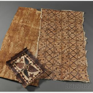 Three South Pacific Painted Tapa Cloths