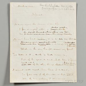 Longfellow, Henry Wadsworth (1807-1882) Working Manuscript Translation of Dante's Inferno , Two Pages.