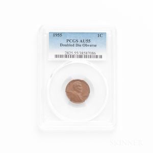 1955 Doubled Die Obverse Lincoln Cent, PCGS AU55BN. 