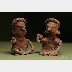 Pre-Columbian Painted Pottery Seated Couple