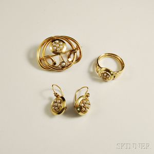 14kt Gold and Pearl Jewelry Suite