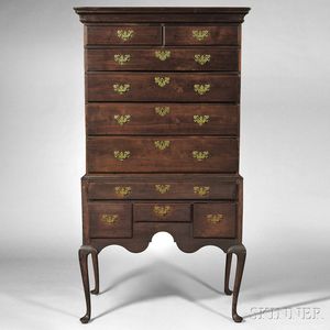 Walnut and Maple High Chest of Drawers
