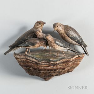 Carved and Painted Arrangement of Thrushes